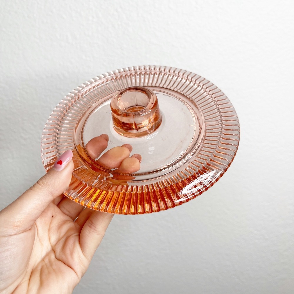 Pink Glass Candle Stick Holder Vintage MCM Style‎